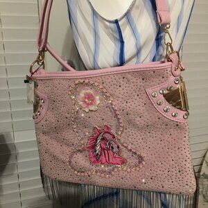 Pink Rhinestone Horse Theme Crossbody Purse 15x11x1  Gorgeous